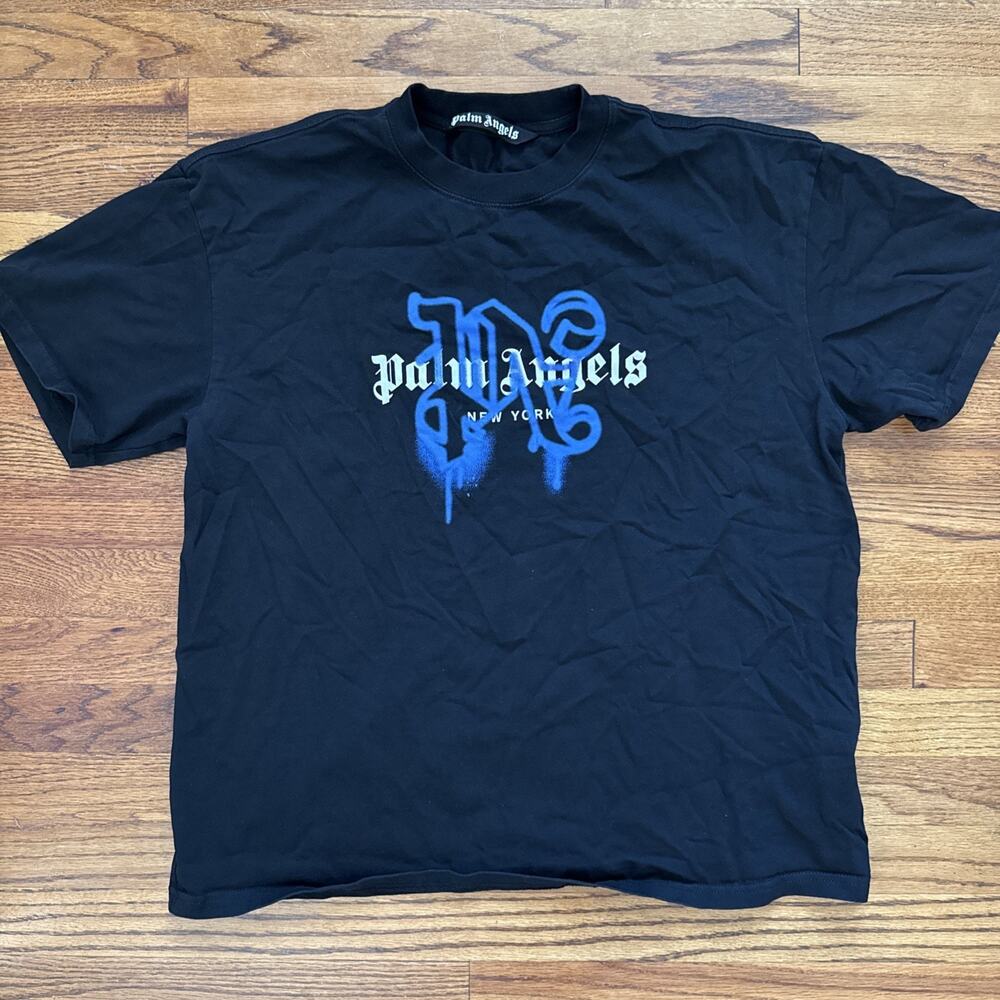 Palm Angels New York Monogram Spray City Men's Black T-shirt Size XL